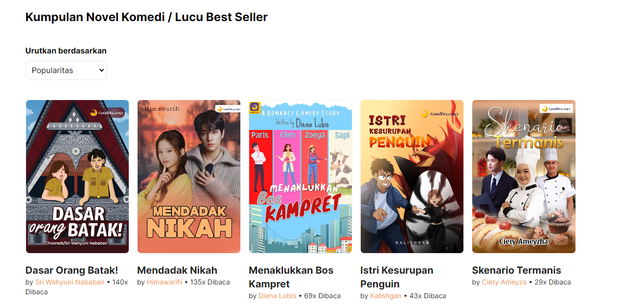 membaca novel komedi secara online lewat aplikasi Good Dreamer